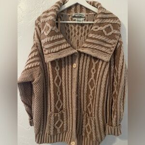 Aran Crafts Merino Wool Cable Knit Sweater - Tan and Cream